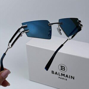 Balmain FIXE BPS-123E-54 Men BRAND NEW Sunglasses Titanium Silver Blue Mirror